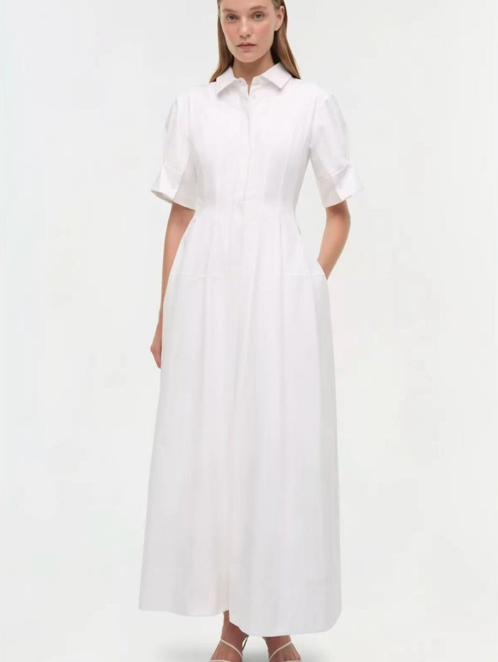SIMKHAI Mollie pleated cotton-poplin midi shirt dress